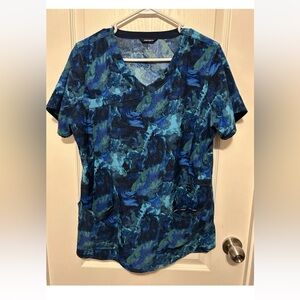 Carhartt G-Force Women's Blue Print Scrub Top - Size Large - Style # C12214